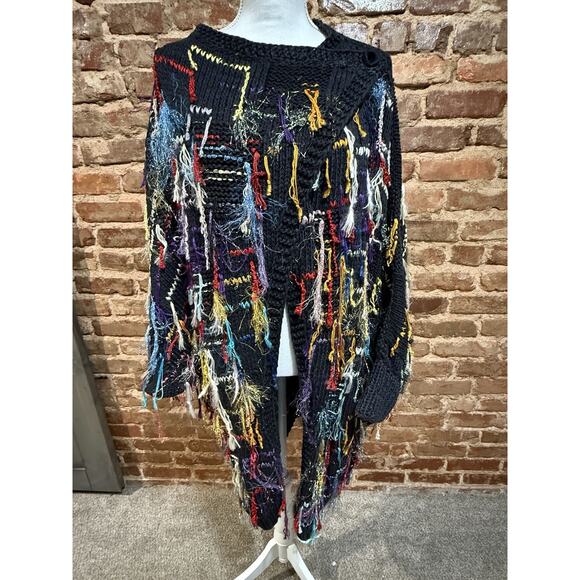 Hand Knitted Sz XL Dazzle Tassel Sweater Art To Wear Chunky Knit Unique Colorful - Picture 2 of 8